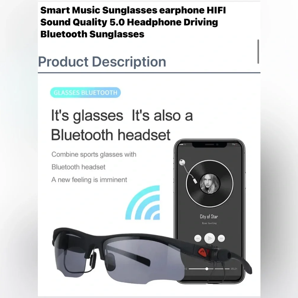 Smart Music Sunglasses & Earphones BLUETOOTH-5.0 HIFI Sound Quality/Hands-Free
